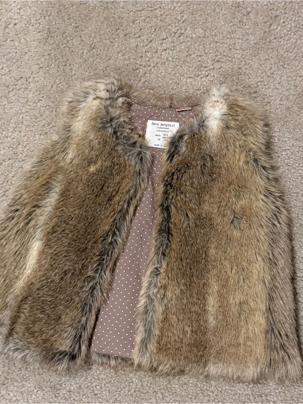 Zara Kids Faux Fur Vest in Mixed Brown Tones